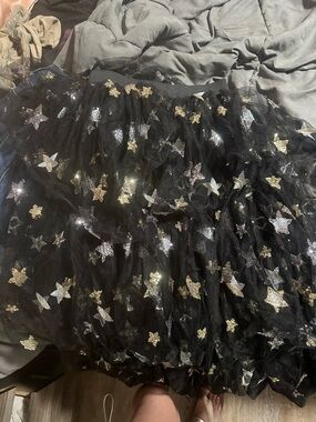 MIA Black Tulle Maxi Skirt with Gold & Silver Star Accents